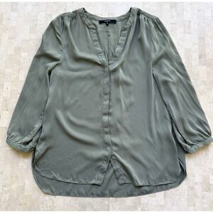 Quince Washable Stretch Silk Pleat Back Blouse Top Moss Green Sz S Quiet Luxury